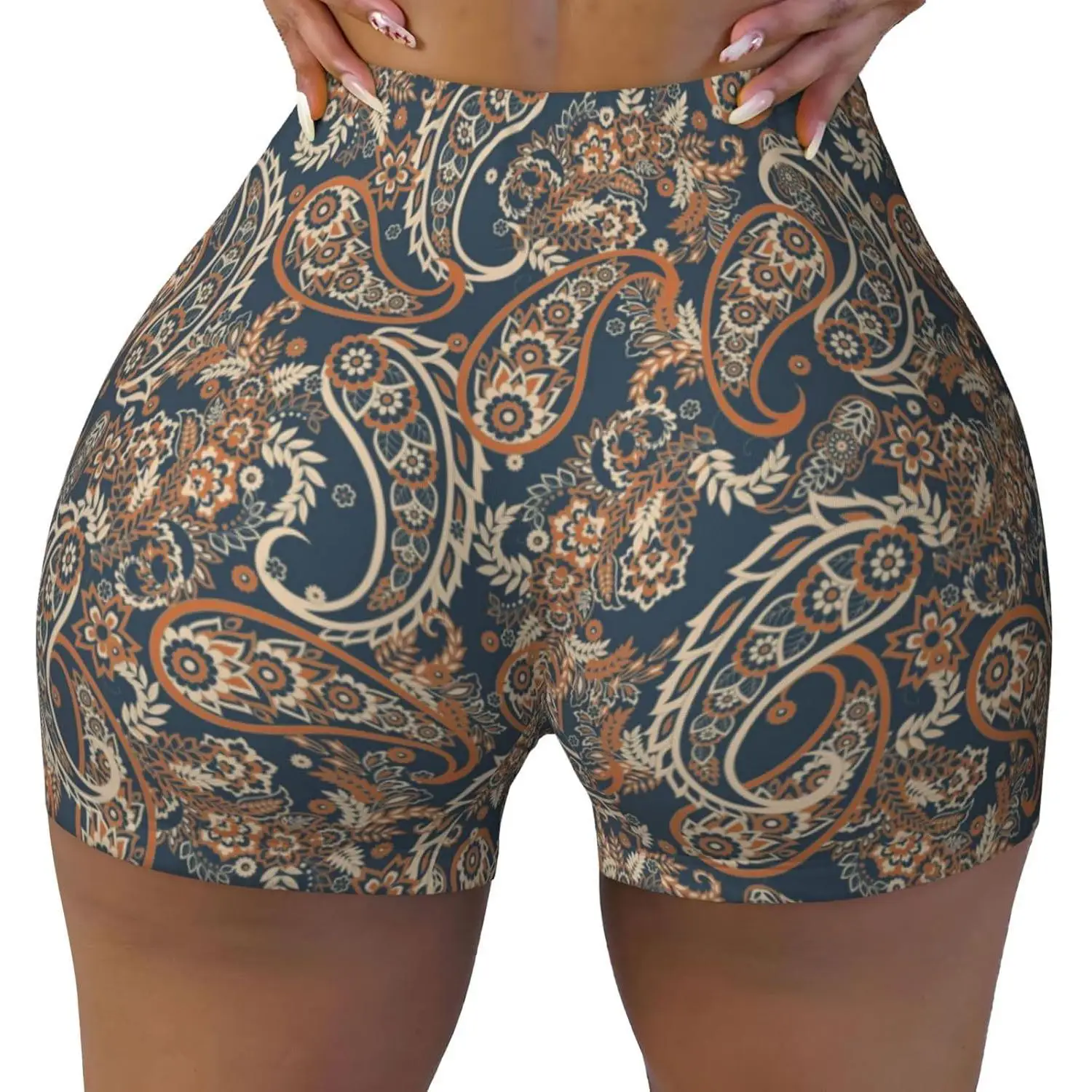 Pantaloncini da allenamento senza cuciture da donna modello paisley motociclista corsa palestra yoga pantaloncini in spandex per donna compressione traspirante