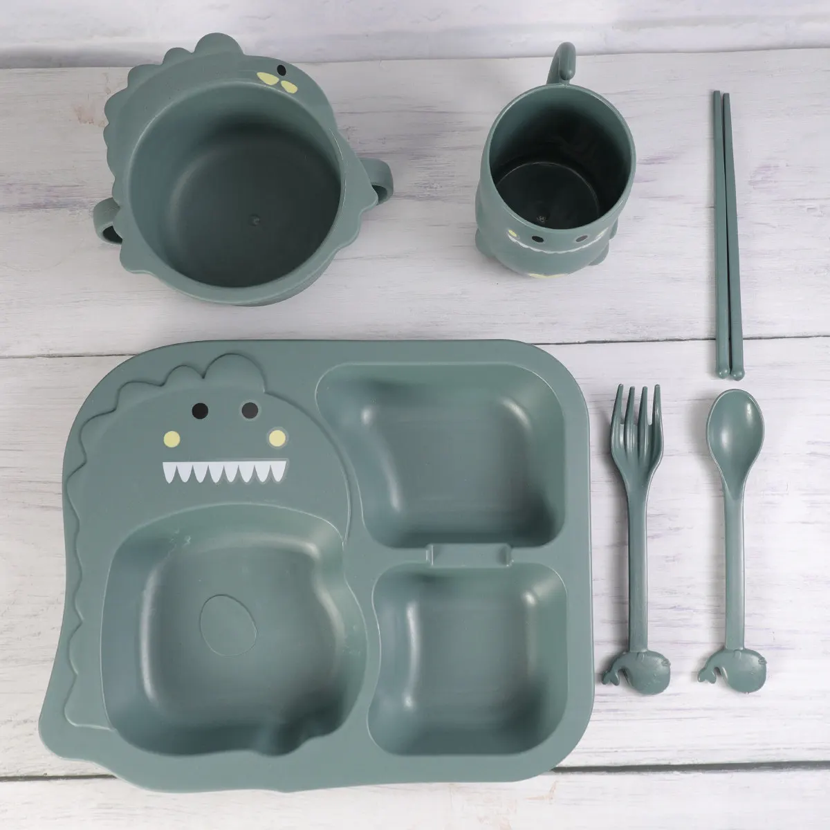 set-di-posate-per-bambini-con-motivo-dinosauro-leggero-e-sicuro-per-pranzo-quotidiano-e-picnic-verde-include-piatto-e-ciotola