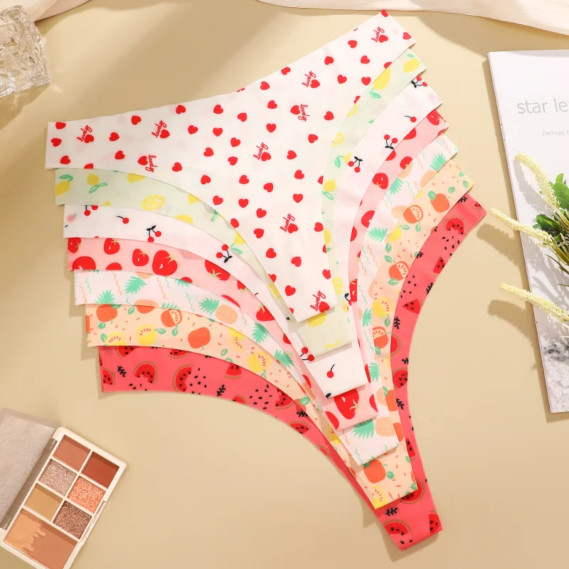 3Pcs Women G-string Seamless Sweet Fruit Thongs Low-waist Panties Ladies Soft Cute Thongs Female S-XL T-Back Panties Underwear