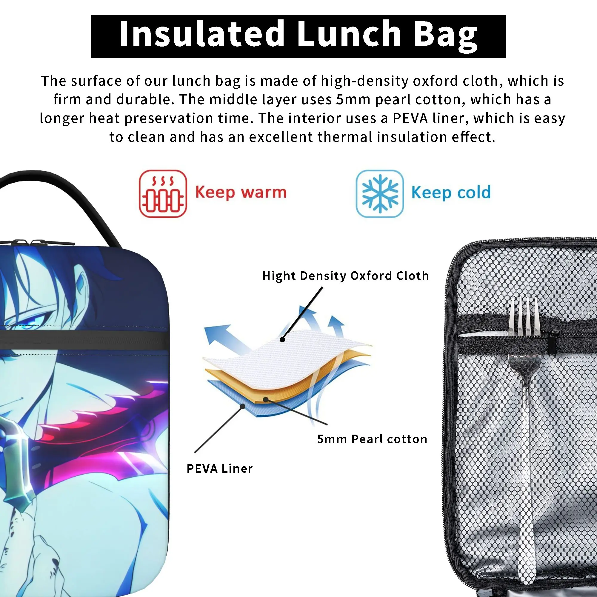 Anime Solo Levelings Thermal Insulated Lunch Bag for Work  Portable Food Bag Cooler Thermal Lunch Boxes - view 3