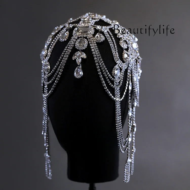 Personalized flash diamond exotic style silver fringed headgear studio accessories