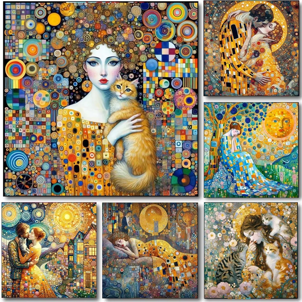 1 Stück rahmenloses Ölgemälde nach Zahlen, Gustav Klimt Kunst, Heimdekoration, Gemälde für die Wand, Schlafzimmer, Raumdekoration, Geschenk, rahmenlos