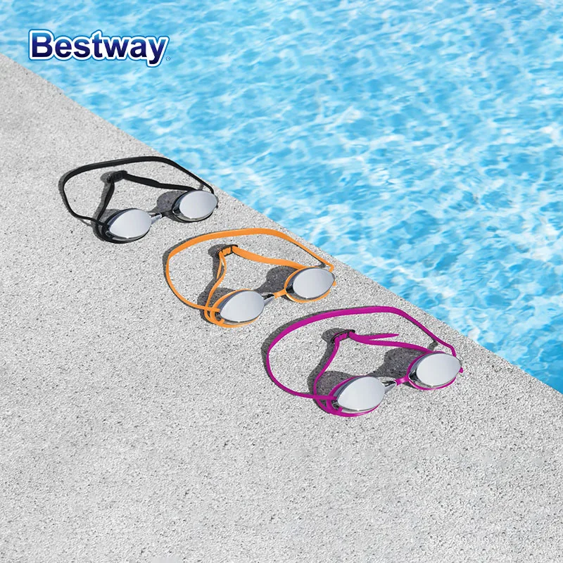 Bestway 21066 Gafas de natación profesionales HD antivaho e impermeables, 1 par, cómodas, montura blanca, visión clara, ideales para hombres