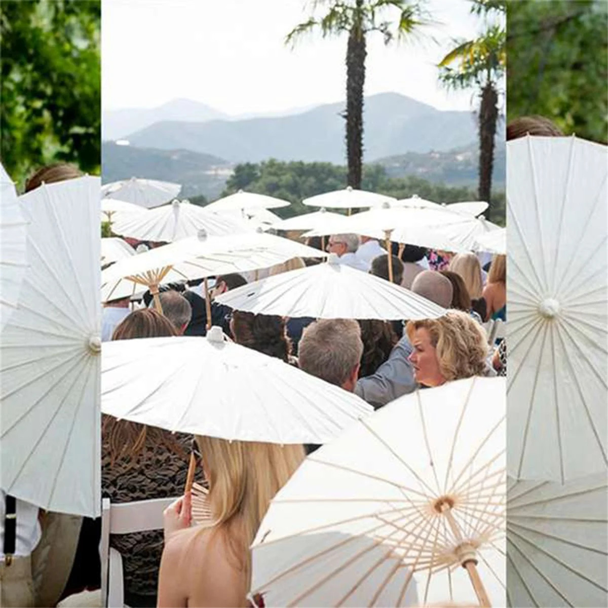 10PCS Paper Parasol Wedding Umbrella Party Favor Bamboo Umbrellas for Bridal Shower Centerpieces Photo Props 23.6Inch