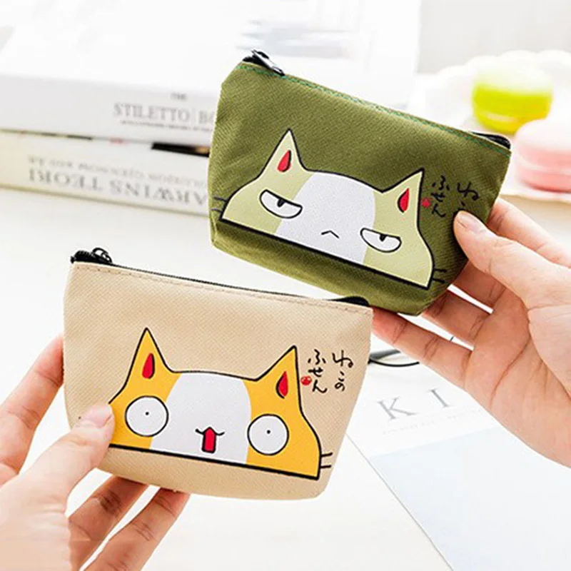 

Fashionable Cute Coin Organizer Bag with Canvas Mini Cat Pattern Handbag for Women, Girls and Children-Coin Holder & Wallet