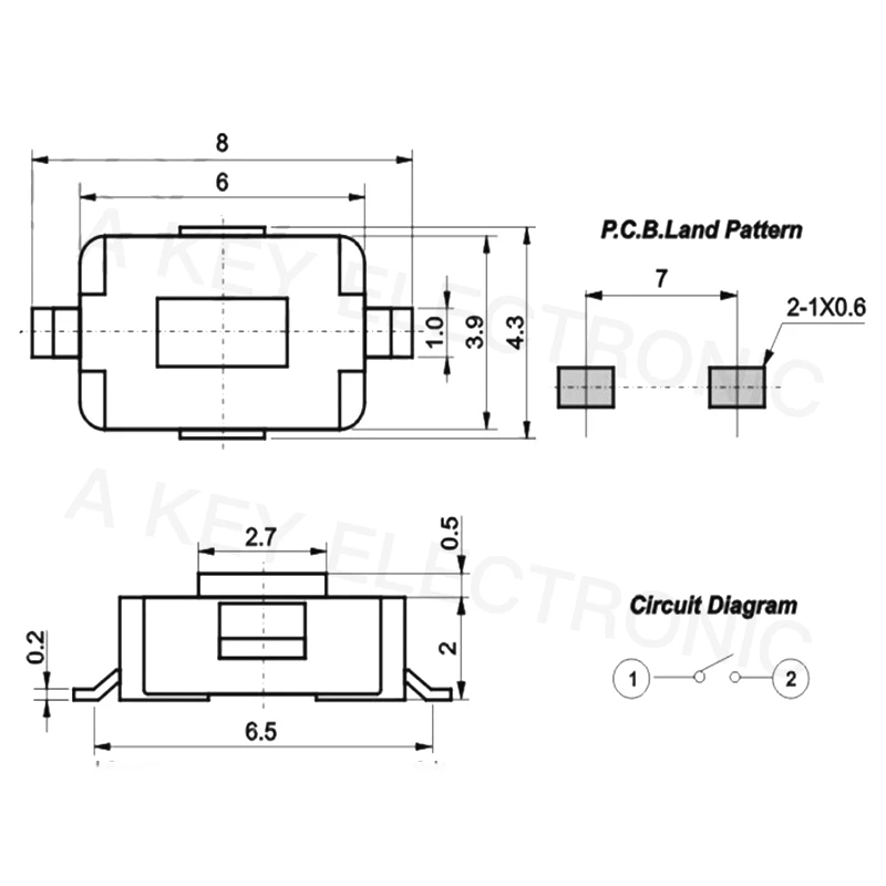 20pcs TS-B007 4X6X2.5 pull core touch micro switch 4 * 6 * 2.5 surface mount two pin copper red head square