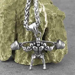 Stainless Steel Creative Design Fitness Men Pendant Necklace Unisex Punk Hip Hop Personality Necklace Biker Party Club Jewelry