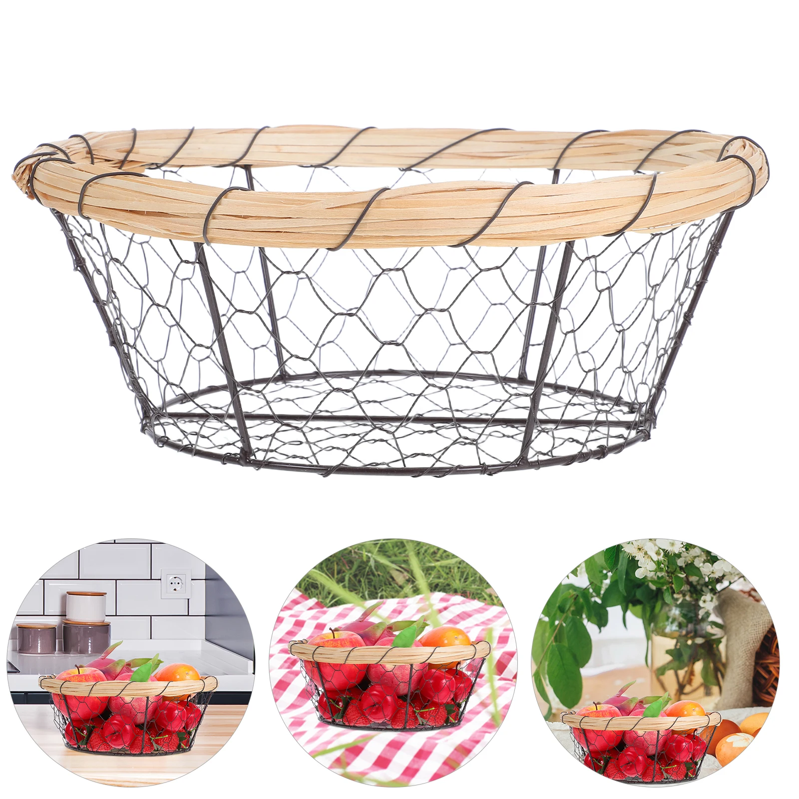 

Foldable Iron Wire Basket Black Countertop Storage Organizer For Bread Eggs Fruits Vegetables Multifunctional Kitchen Decor