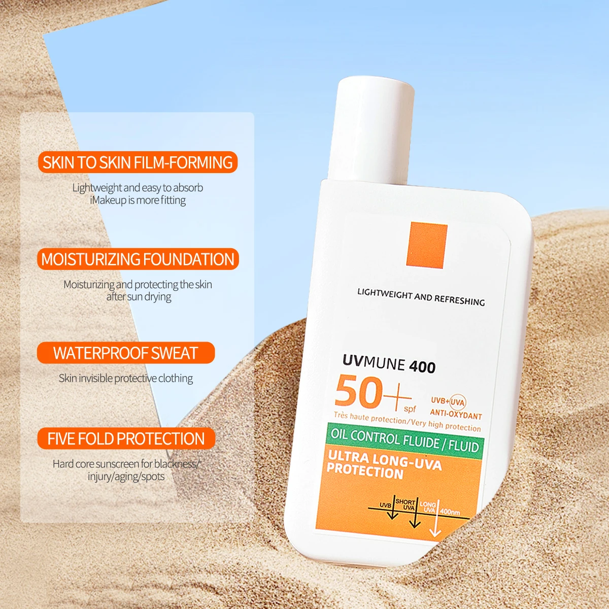 オリジナル SPF50+ 日焼け止めローション クリーム 持続的な保湿 リフレッシュ 軽くてべたつかない 顔や体の日焼けを防ぎます