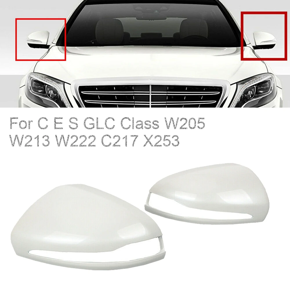 White Rearview Mirror Cover Cap Side Wing Mirror Cover Replace for Mercedes Benz C E S GLC Class W205 W213 W222