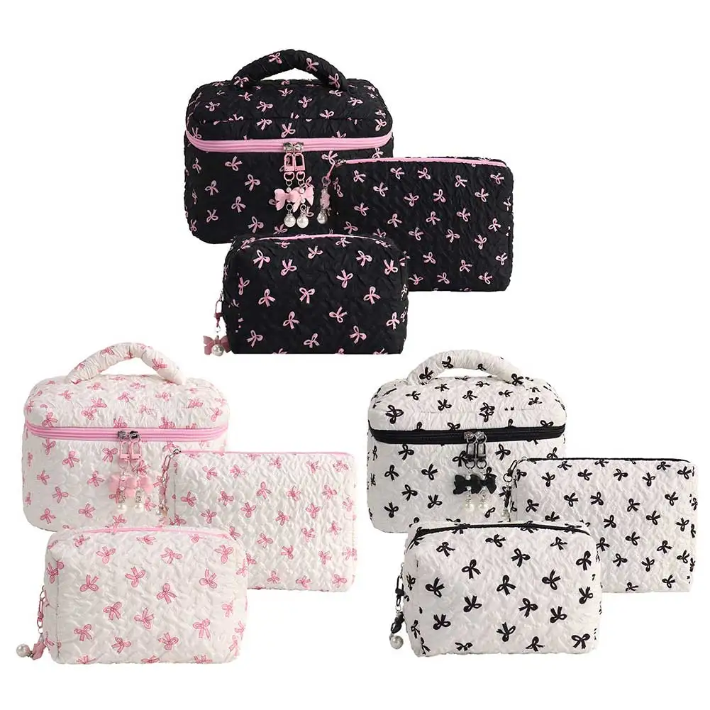 

Симпатичная косметичка большой емкости с хлопковой подкладкой, стеганая сумка для хранения с бантом и принтом, женская дорожная сумка