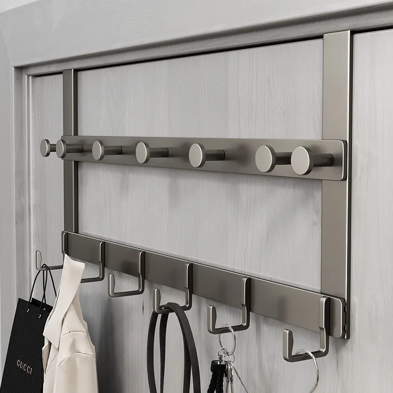 Space Aluminum  Hook Wall-Mounted Double Row Coat Rack  No-Drill Clothes Hanger  Strong Bathroom Storage Organizer