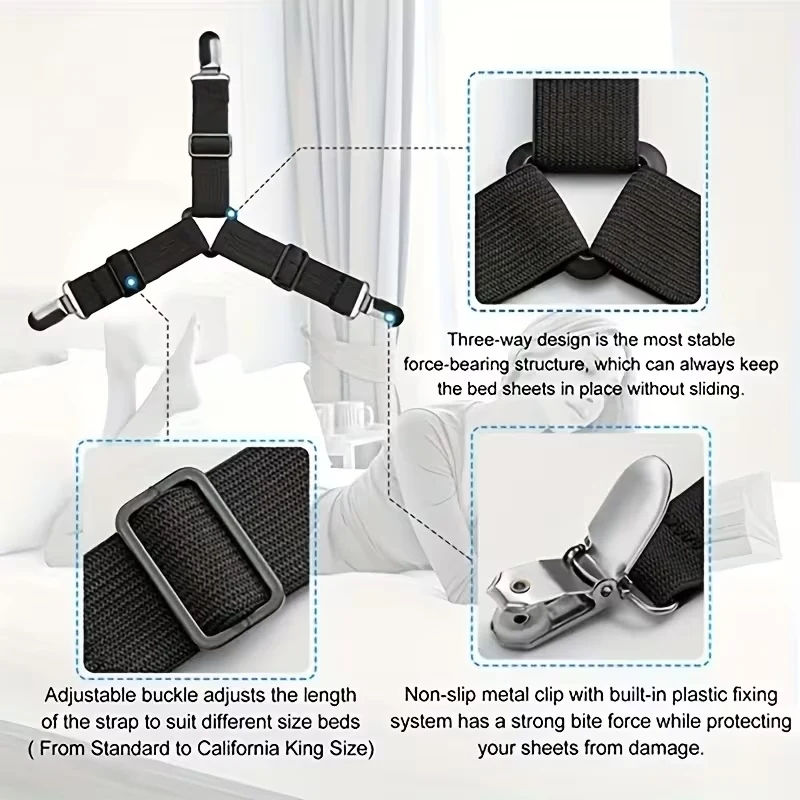 4pcs Fitted Sheet Fastening Straps, Adjustable Elastic Brackets, Holders for Sofa Cushions, Mattresses, and Tablecloths