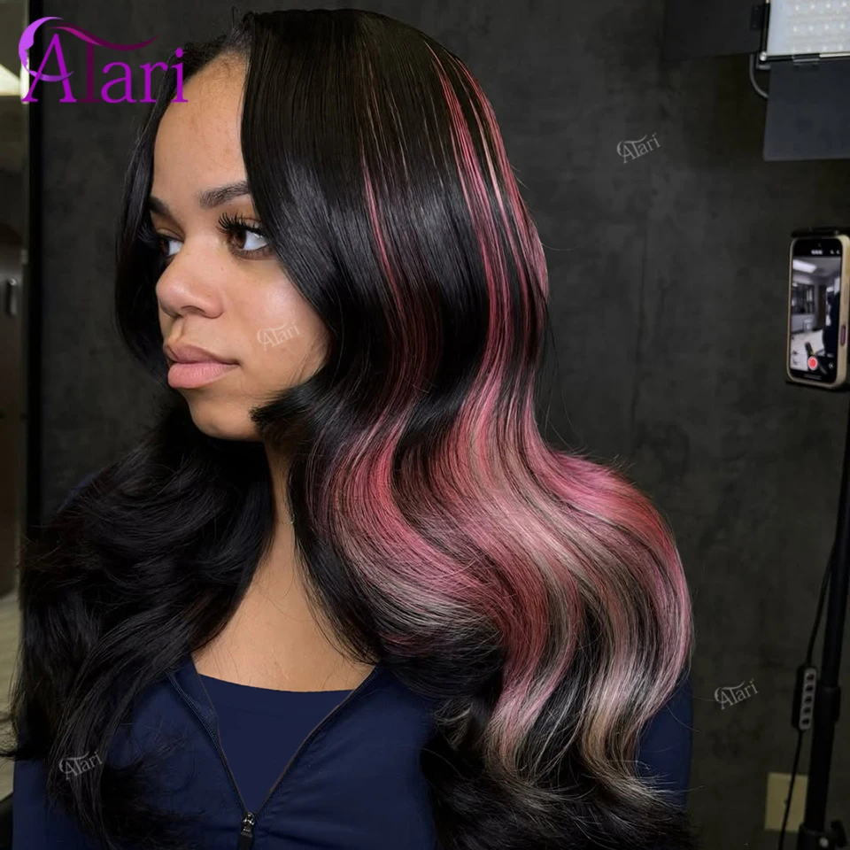 5x5 الدانتيل إغلاق الوردي والأشقر يسلط الضوء على خصلات الشعر المستعار الإنسان شفافة 13x6 13x4 الدانتيل أمامي شعر مستعار برازيلي قبل قطعها #3