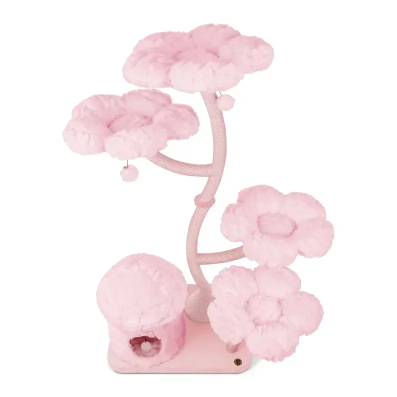 Modern Cat Tree Tower Cute Multi-layer Pink Wood Floral Design Sustainable Cat Climbing Flower Condo Sisal Scratching