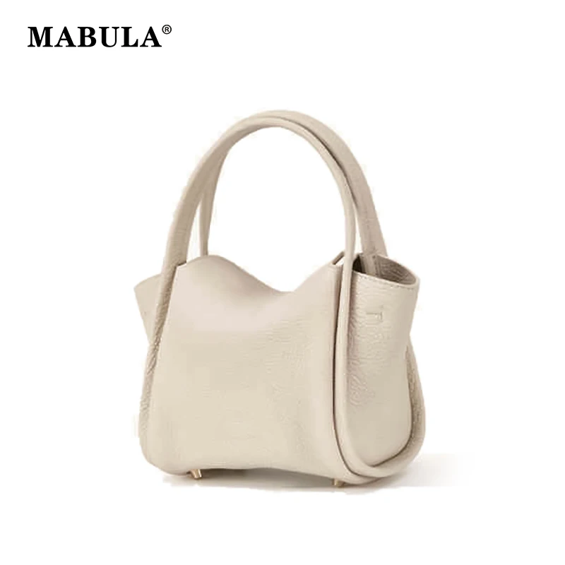 

MABULA Genuine Leather Basket Handbag Korean Style Shoulder Shopping Pouch Women Fashion Phone Purse Luxury Design Commuter Bag