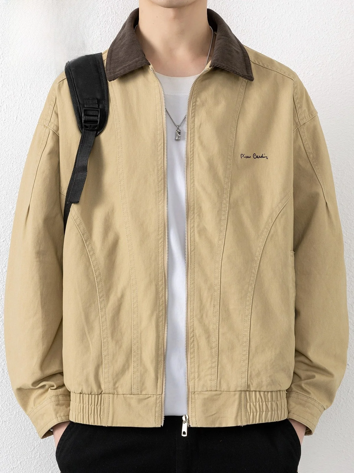 

Pierre Cardin Men's Cotton Workwear Jaet Loose Casual Spring New Sle Zipper Decorated Iron-Free Treaent Long Sve