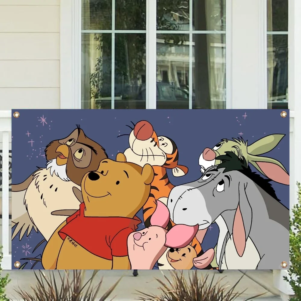 Four Hole Single Sided Flag Polyester Outdoor Decor Room Aesthetic Disney Winnie the Pooh Funny Flags and Banners Decorations