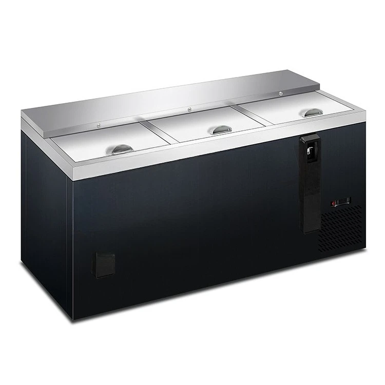 3 Sliding door stainless steel black horizontal bottle cooler top open chiller rear bar refrigerator freezer