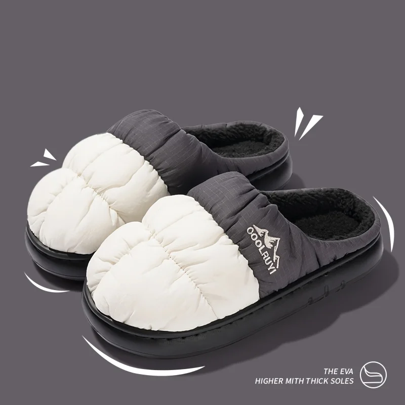 مقاوم للماء أسفل القماش نعال من القطن شتاء دافئ اصطف داخلي المنزل عدم الانزلاق نعل سميك نعال من القطن للرجال