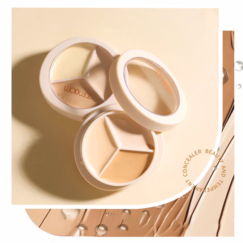 كونسيلر WODWOD ثلاثي الألوان قابل للتعديل، كونسيلر للبقع، كونسيلر علامات الجيب، كونسيلر مقاوم للماء #2