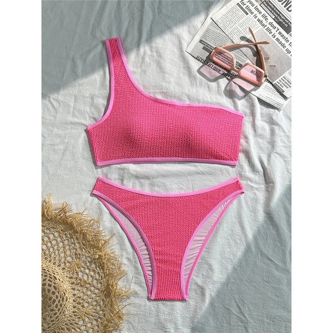 Gefälteter, einseitiger Bikini, Damen-Badeanzug, zweiteiliges Bikini-Set, gepolsterter Badeanzug, Badebekleidung, Schwimmbikini V7217 – Detail 2