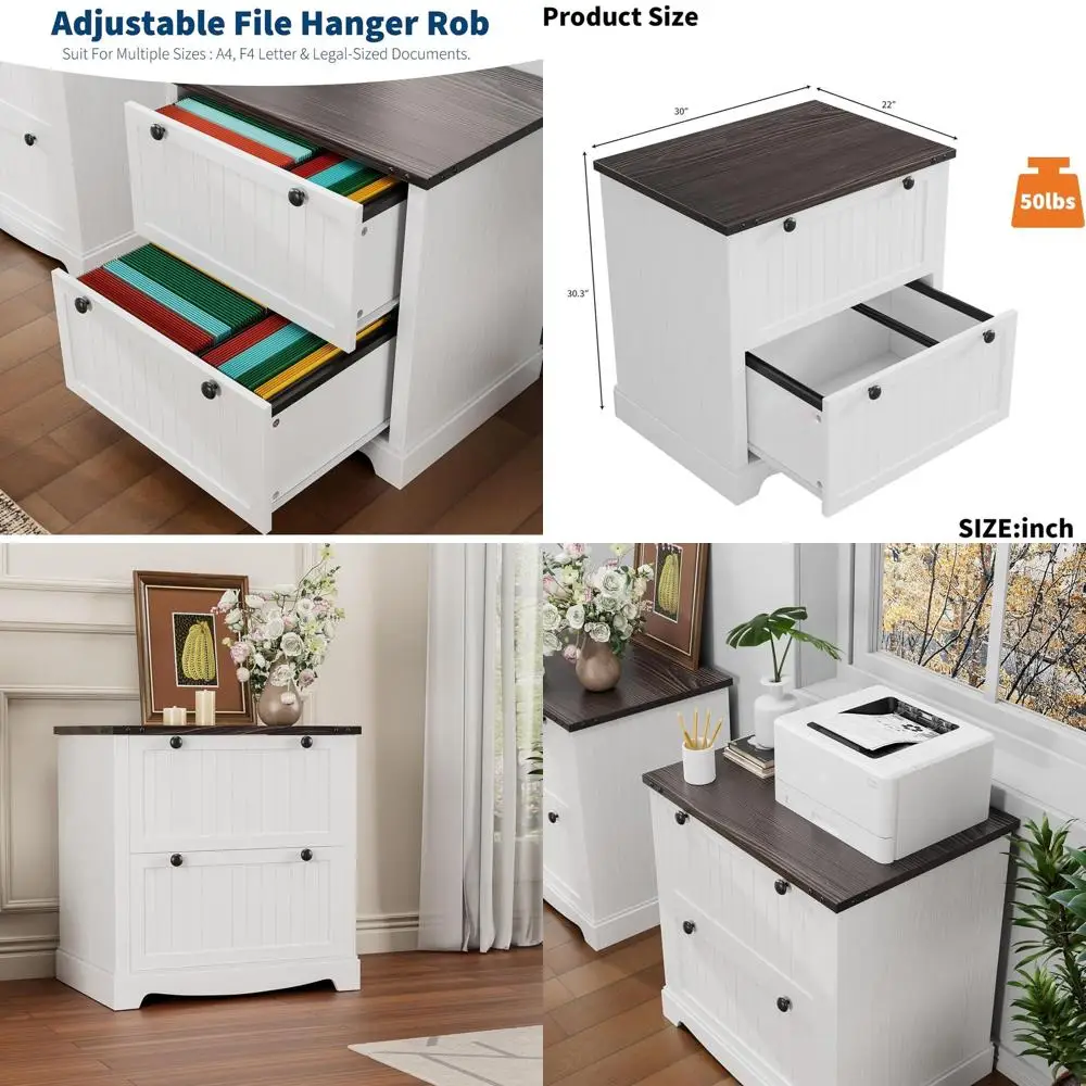 

30 деревянных боковых картотечных шкафов с 2 ящиками в деревенском стиле для документов формата А4/букров/лагальских документов, домашнего офиса и хранения в гостиной