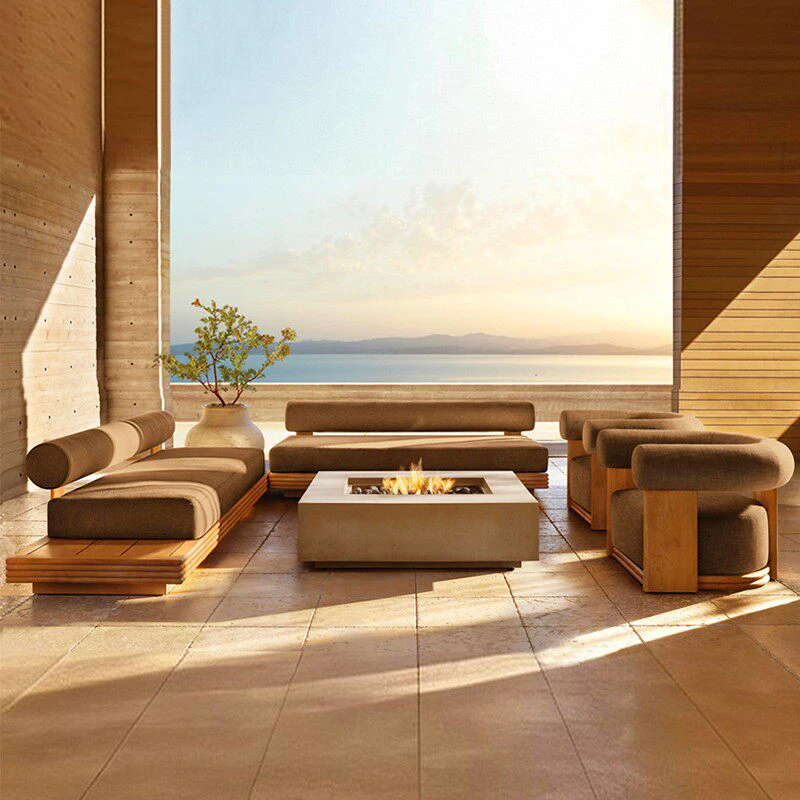 #Outdoor solid wood sofa for gardens and patios, minimalist designer outdoor balcony weather-resistant wooden furniture set