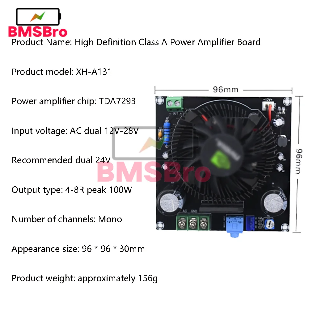 TDA7293 Audio Power Amplifier 100W Mono Channel Class-AB HIFI Digital Amplifiers Board With Fan For Home Sound System