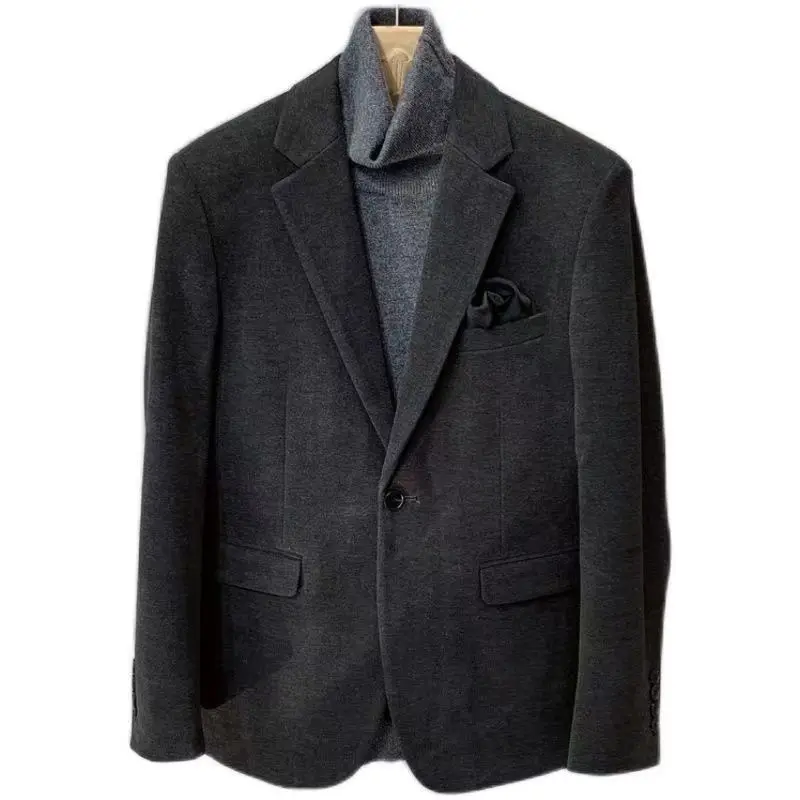 طقم بدلة على الموضة الصوفية الجديدة لخريف وشتاء 2025 ، مقاس سميك ونحيف ، طقم سراويل طويلة للرجال في المكتب والأعمال مكون من قطعتين #5