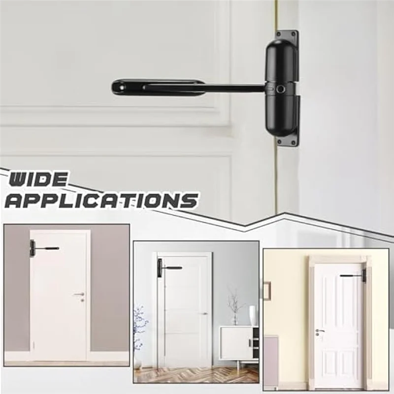 

4Pcs Automatic Door Closer Kit Spring Door Closer Set Kit Heavy Duty Self Closing Door Hinges, For Gate Garage Safety-Black-ABRO