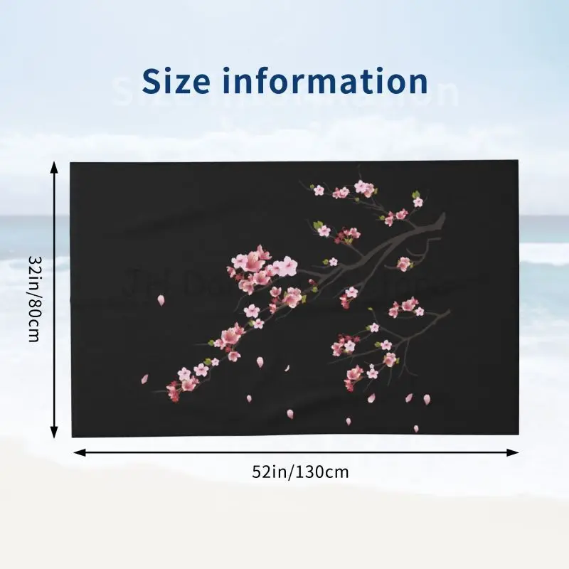 Japanese Sakura Cherry Blossom Black Bath Towel Microfiber Quick-Dry Beach Towel Large Towel 80x130cm