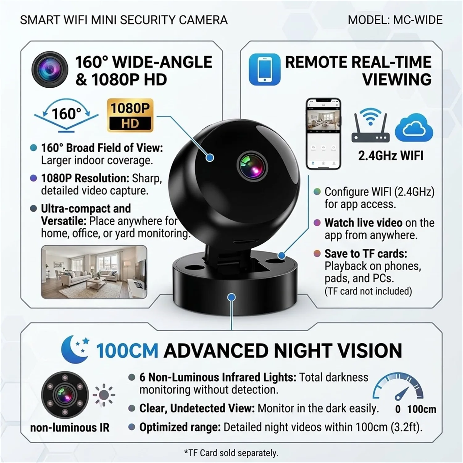 HD Wireless Security Camera 2.4G WiFi Motion Detection Night Vision Indoor Outdoor Remote Monitor New View