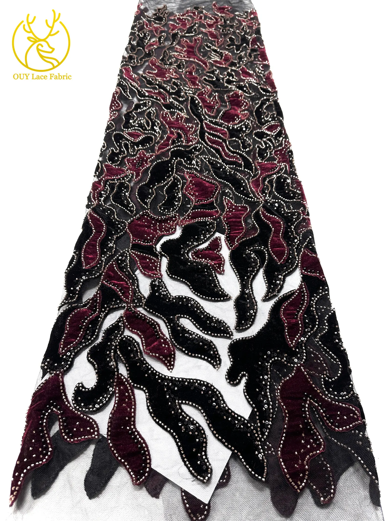 Roter Samtstoff mit Perlen und Pailletten, Spitzenstoff 2026, eleganter bestickter Tüllstoff für Bräutigam, französisches Hochzeitskleid, Abendkleid, zum Nähen, 5 Yards – Detail 15
