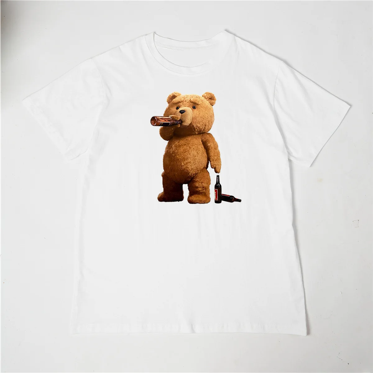 Lovely Ted Bear Drink Beer Poster Funny Printed T-Shirt Men Fashion Casual Short Sleeves Loose Oversize Tee Street Hip Hop Tops