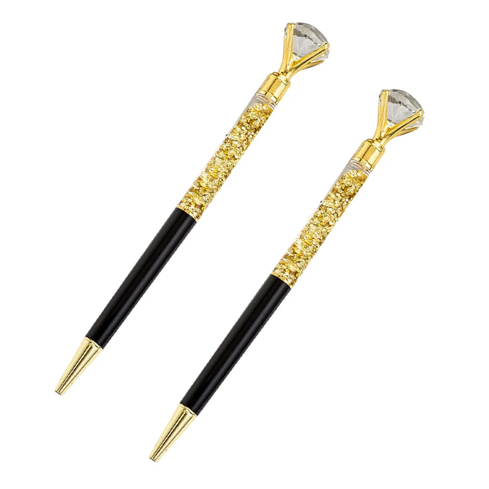 

2Pcs Metal Pen Ball-Point Pens Crystal Diamond Sparkling Writing Smooth Stylish Office School Roller Ball Pen Black Colors