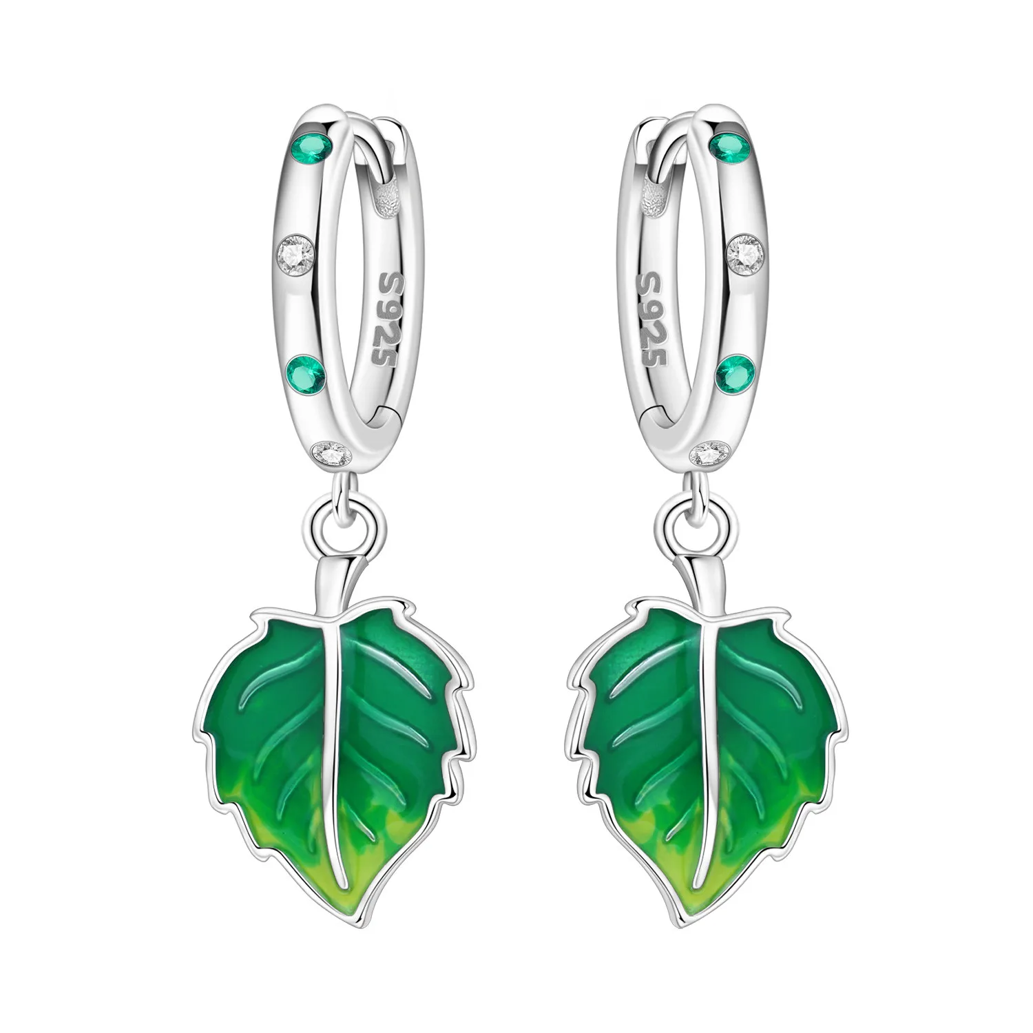 CYCUFF 925 Sterling Silber Frischgrüne Blatt-Tropfenohrringe Damenohrringe Charm Mode Vielseitiger Partyschmuck Geschenke