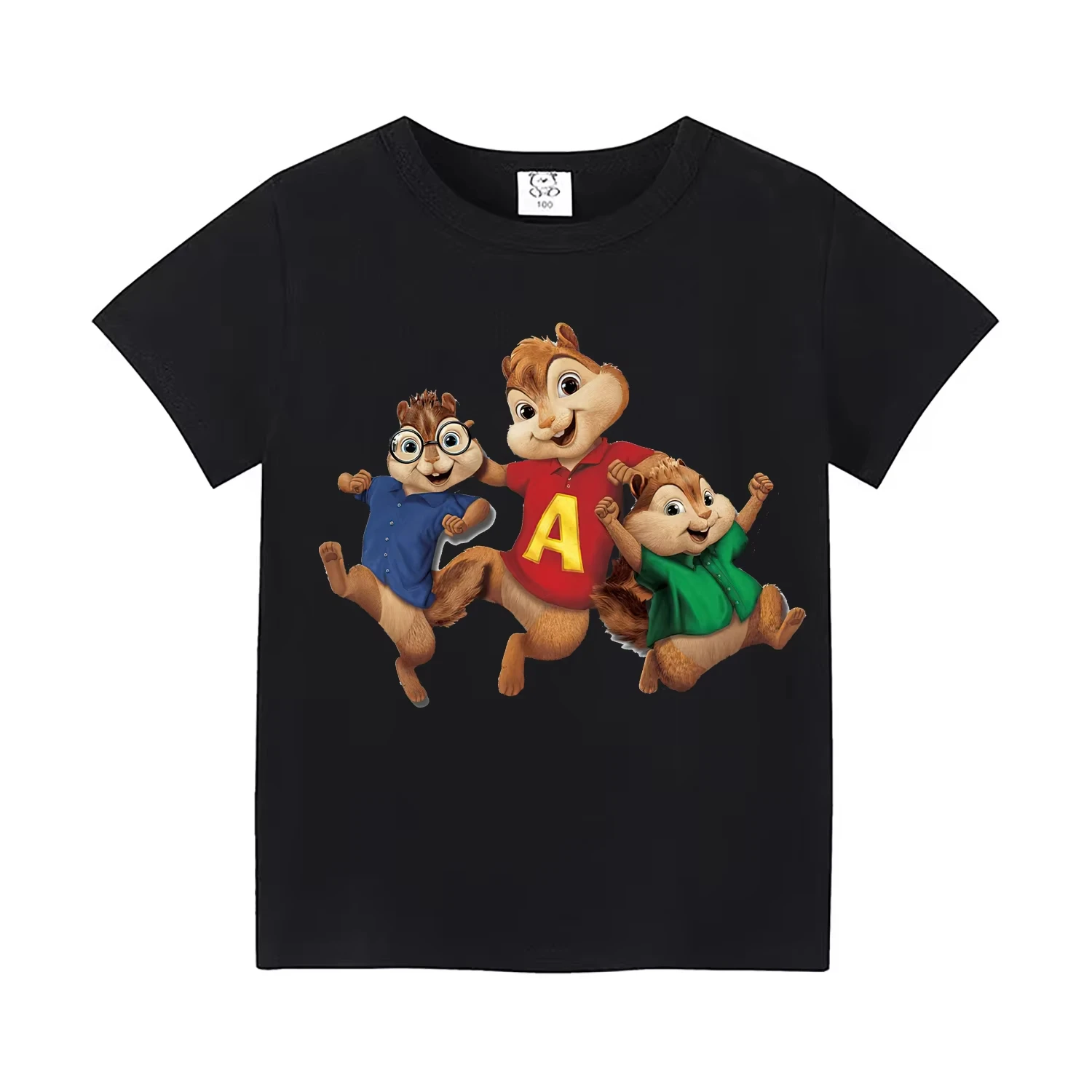 ألفين والسنجاب الكرتون ثلاثية الأبعاد طباعة القطن تيشيرت صيفي قصيرة الأكمام القطن الخالص للأطفال بنين بنات المراهقين