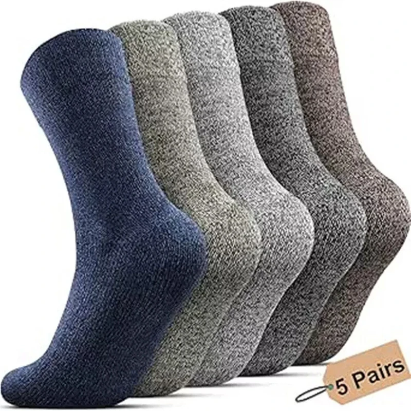 5 pares feminino listrado padrão meias de lã quente inverno meados de comprimento meias ultra grosso harajuku feminino anticongelante meias de caxemira