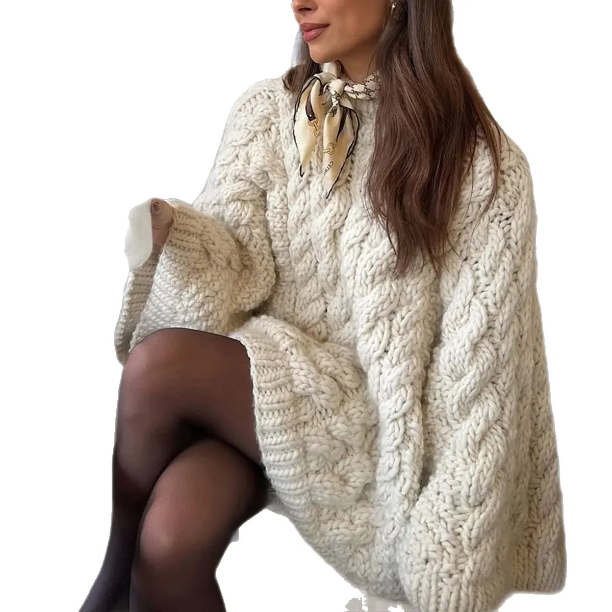 

2025 New Fashionable Half Turtleneck Knitted Sweater Women Winter Casual Loose Solid Color Long-sleeved Home Top For Women