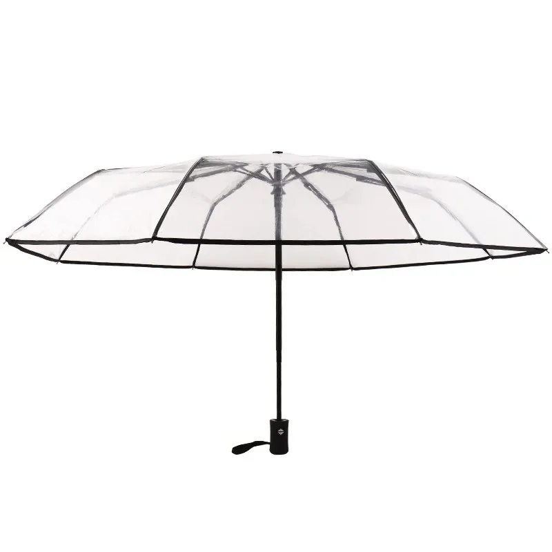 Transparent Automatic Rain Umbrella Windproof Auto Folding Black Umbrella Men Women Outdoor Travel Business Foldable Car Parasol