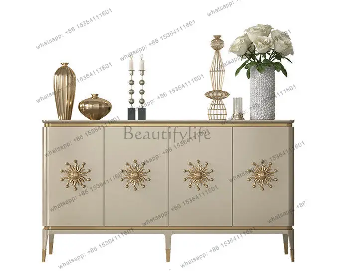 

Hong Kong-style postmodern dining side storage American light luxury champagne shoe cabinet decorative cabinet