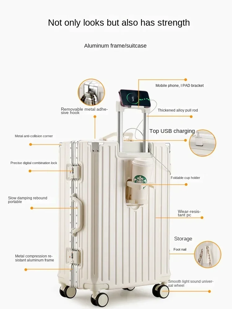 Electrolux-Valise avec chargeur USB, 28 pouces, cadre pour délit de bagage, cabine, valise à roulettes, sacs de voyage, roues tournantes, 20 en