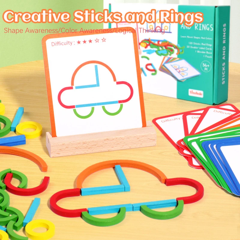 Kids Montessori Toy Wooden Creative Sticks And Rings Puzzle Intelligence Game Logical Thinking Games Children Educational Toys