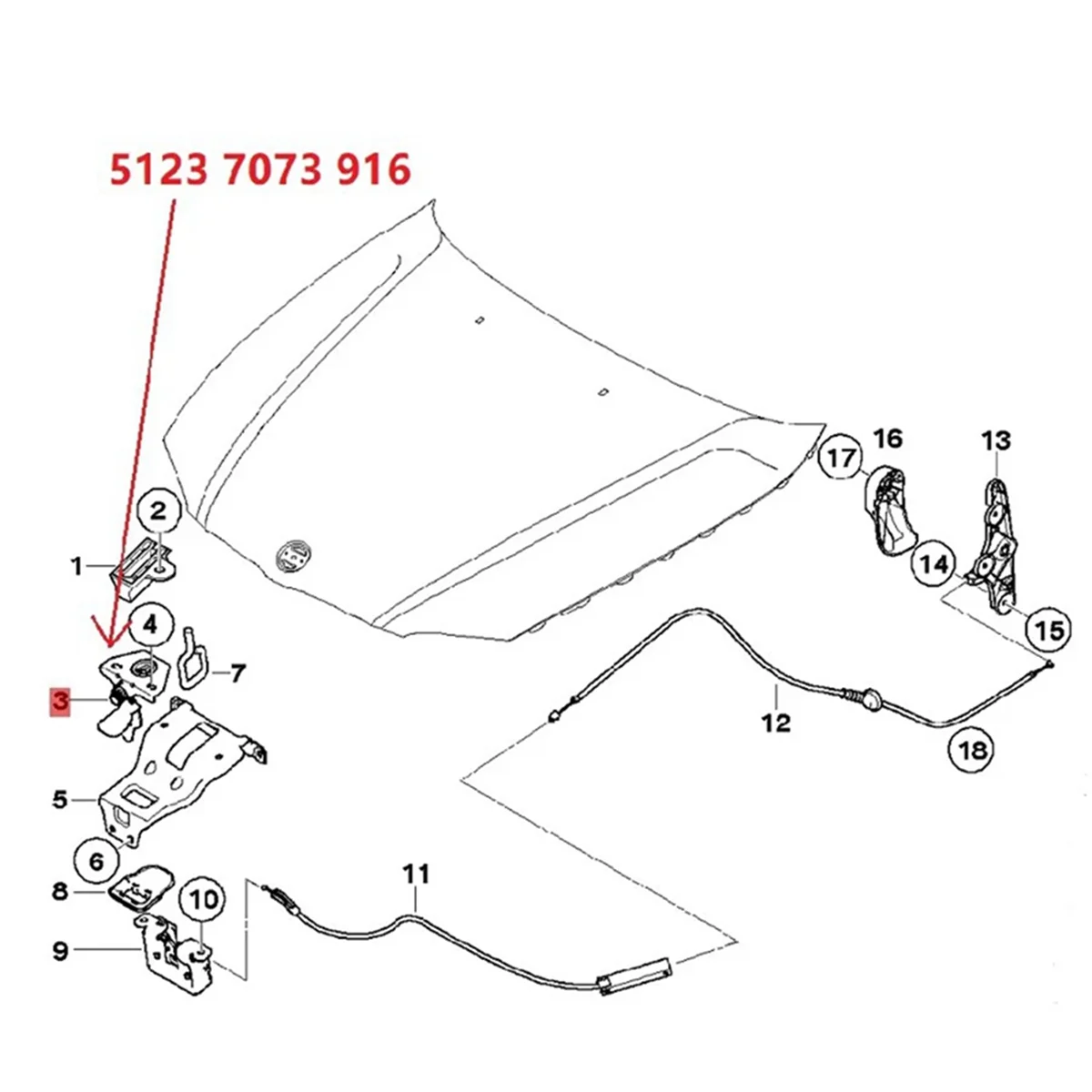 51237073916 Hood Safety Catch Latch Lock Hook Model Hood Lock for BMW E90 / E91