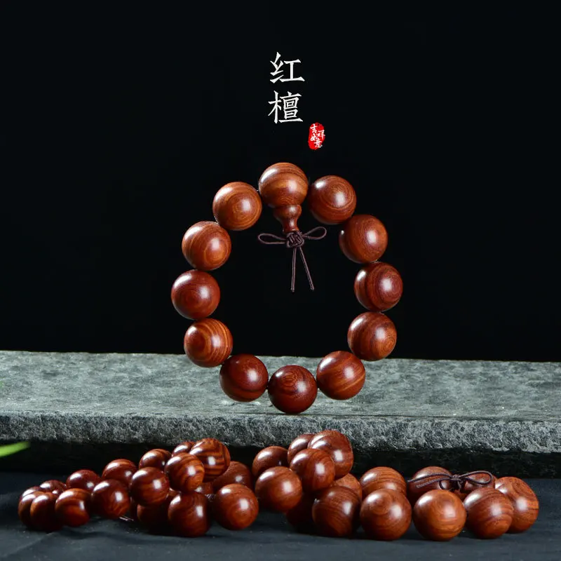 

2026 Red Sandalwood Prayer Bead Bracelets 2.0cm for Men 108 Beads Wooden Wrist Mala for Women Handcrafted Gifts