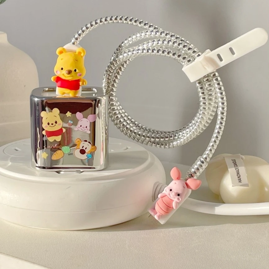 Disney Woody Winnie the Pooh Charger Data Cable Headphone Line Protective Cover for Iphone 15 14 13 12 Pro 18/20w Winding Rope