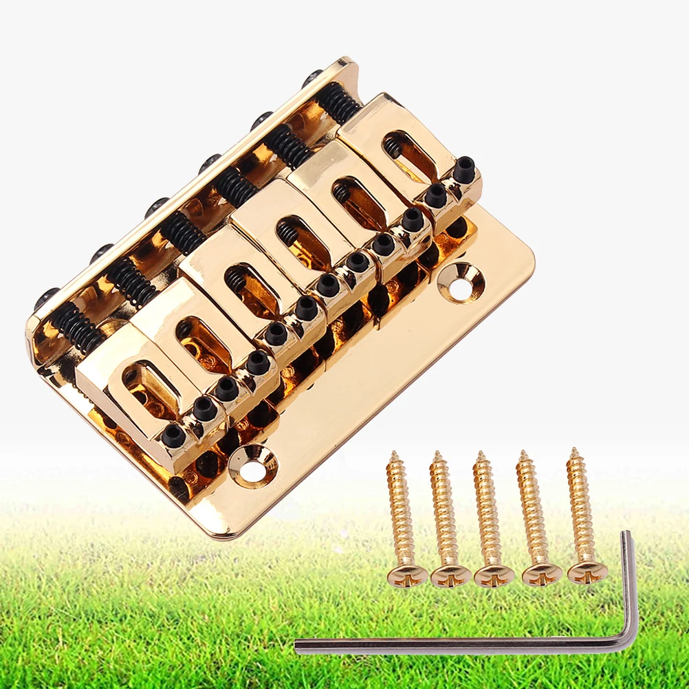 

6 String Guitar Bridge With 5 Screws Vintage Style Electric Bass Bridge Height Adjustable Top Load Metal Guitar Tailpiece 65Mm