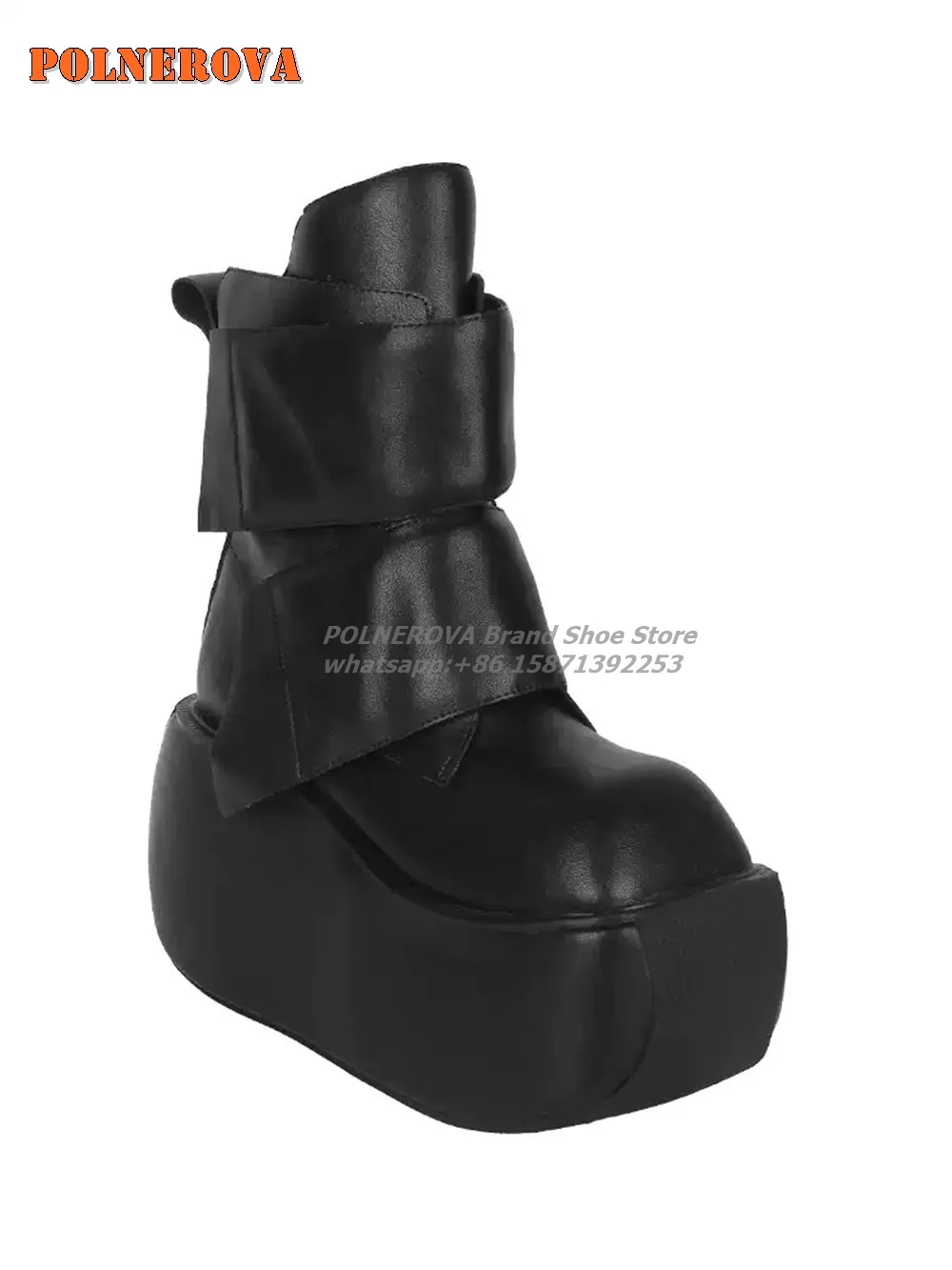 Schwarze Keile Klett stiefel Stiefel runde Zehen Plattform Höhe zunehmende Lolita Punk Mid-Calf Stiefel solide lässig 2024 Trend