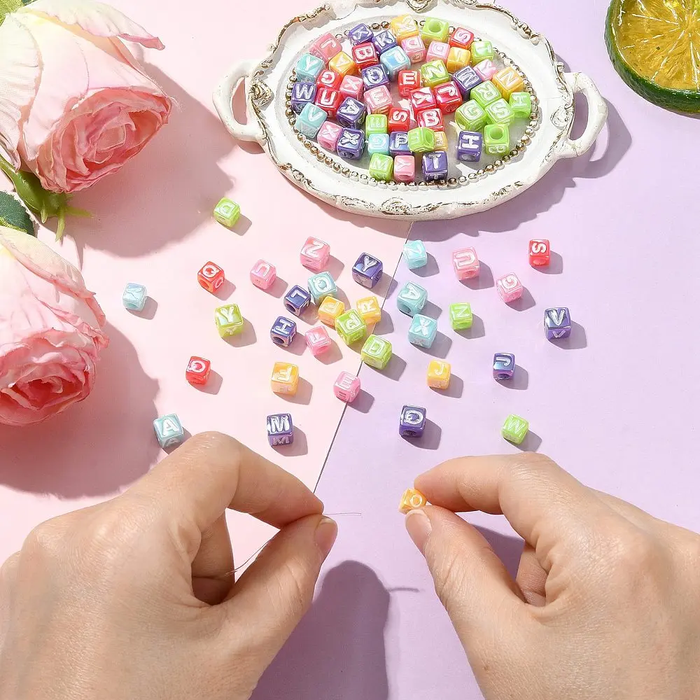80pcs Multicolor Cube Alphabet Acrylic Beads Large Hole Square Letter Loose Beads for DIY Bracelet Necklace Name Jewelry Making